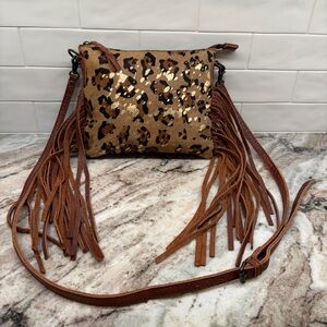 American Darling Women's Crossbody Messenger Bag Fringe Leopard Print Western